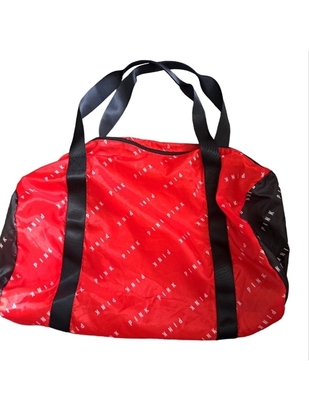 VICTORIA'S SECRET PINK packable duffle bag red black gym weekender beach nylon L